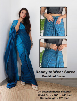 Riddhi textile Hub Striped Mysore Chiffon Saree(Blue)
