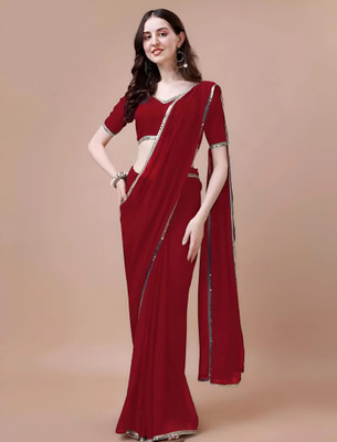 BK COLLECTION Solid/Plain Bollywood Georgette Saree(Red)