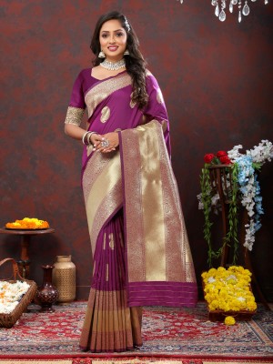 Keswi Fab Woven Banarasi Pure Silk Saree(Purple)
