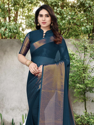 NG CREATION Self Design Bollywood Chiffon Saree(Light Blue)