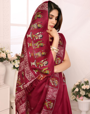 YASHIKA Printed Bollywood Art Silk Saree(Maroon)