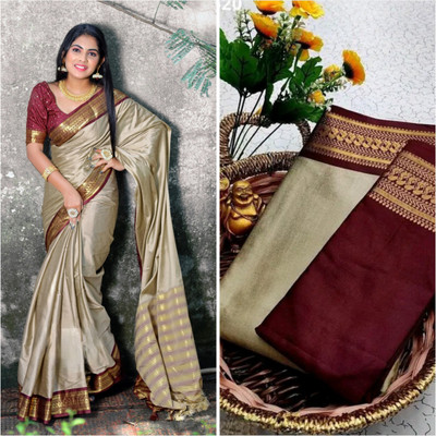FashionZonee Embellished Banarasi Cotton Silk Saree(Maroon)