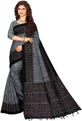 Shree Hari Printed Sambalpuri Cotton Blend Saree(Grey)