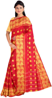 HARE KRISHNA ENTERPRISE Solid/Plain Handloom Pure Cotton Saree(Red)