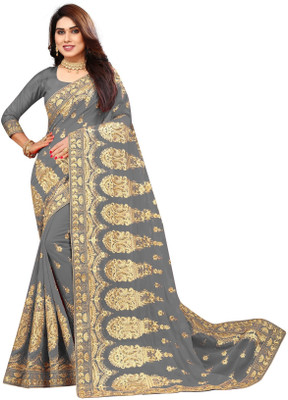 b bella creation Embroidered Bollywood Georgette Saree(Grey)