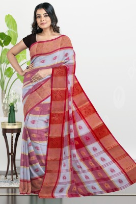 PRANATI ENTERPRISE Woven Handloom Pure Cotton Saree(Red, White)