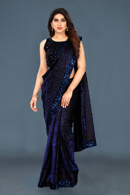 Lighthouse Embellished, Floral Print Bollywood Lycra Blend Saree(Blue)