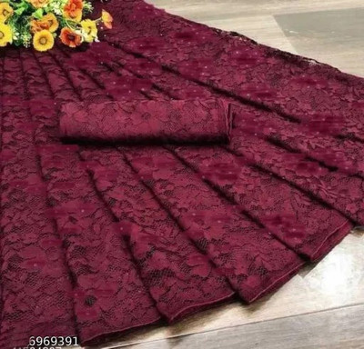 Amavii Embroidered Bollywood Net Saree(Pack of 2, Maroon)