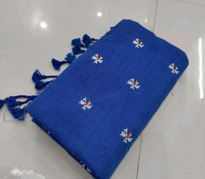 GHOSH TEXTILE Self Design Handloom Cotton Blend Saree(Blue)