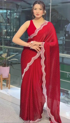Rj Febric Embellished Bollywood Silk Blend Saree(Red)