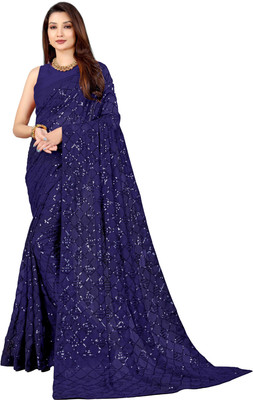 b bella creation Self Design Bollywood Georgette Saree(Dark Blue)