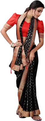 ASHA ENTERPRISE Printed Bollywood Lycra Blend Saree(Black)