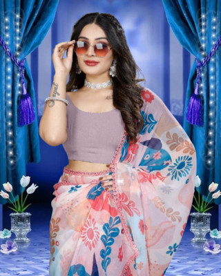 JAYAMENTERPRISE Floral Print, Printed Bollywood Georgette Saree(Pack of 2, Cream)