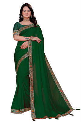 WavySnugsy Solid/Plain Assam Silk Pure Silk Saree(Green)
