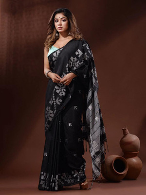 Dixon Woven Sambalpuri Pure Cotton Saree(Black)