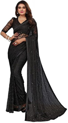 SwiftStyle Self Design, Embellished Daily Wear Net Saree(Black)