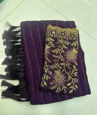JASHALFAB Solid/Plain, Self Design, Striped, Embellished Daily Wear Chiffon Saree(Purple)