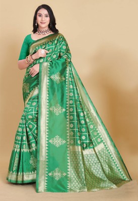 Shringar Studio Woven Banarasi Jacquard Saree(Dark Green)