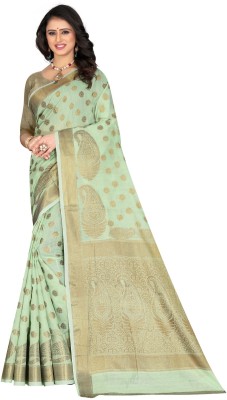 Rupatika Woven Kanjivaram Pure Silk, Cotton Silk Saree(Light Green)