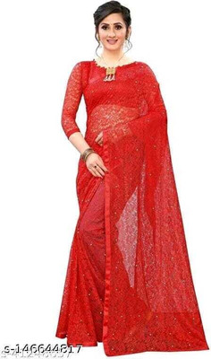 Saadhvi Printed Bollywood Net Saree(Red)