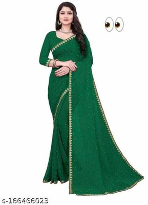 KISHVA Self Design Daily Wear Lycra Blend Saree(Green)