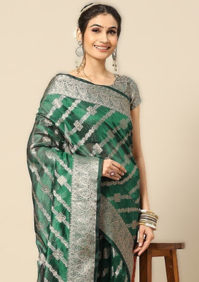 DURGA TEXTILE Embroidered Daily Wear Jacquard, Organza Saree(Light Green)