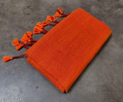 Mondal Handloom Self Design Handloom Cotton Blend Saree(Orange)