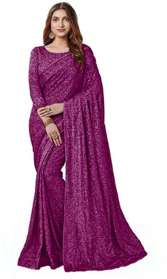 Anjani Textile Embroidered, Embellished Bollywood Georgette Saree(Purple)