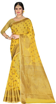 Rupatika Woven Kanjivaram Pure Silk, Cotton Silk Saree(Yellow)