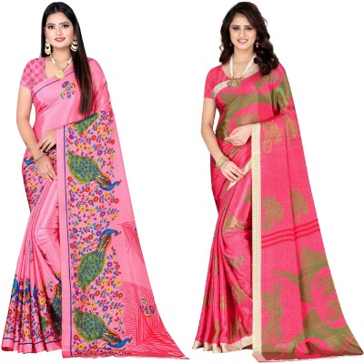 Leelavati Printed Bollywood Crepe Saree(Pack of 2, Pink)