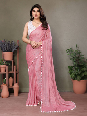 ROOP SUNDARI SAREES Self Design Bollywood Polyester Saree(Pink)
