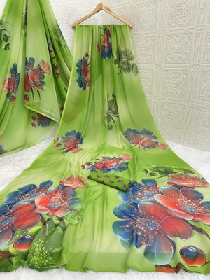 Pemal Designer Digital Print Bollywood Georgette Saree(Green)