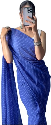 stylescope Striped Bandhani Georgette Saree(Blue)