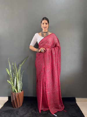LADY SHOPI Striped Bollywood Chiffon Saree(Magenta)