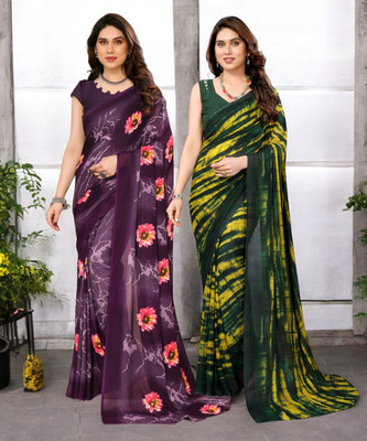 NIRMOHIFASHION Printed Bollywood Georgette Saree(Pack of 2, Multicolor)