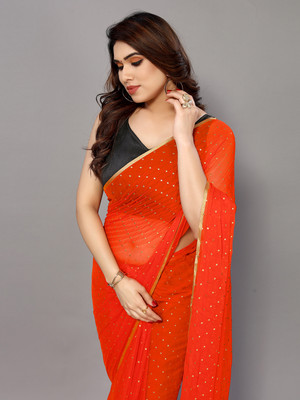 Prutha Fashions Embellished Bollywood Chiffon Saree(Orange)