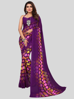 The Textile Hub Polka Print Bollywood Georgette Saree(Purple)