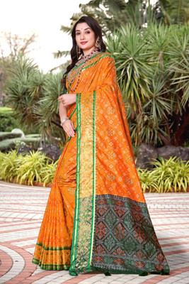 RIVETSTYLE Woven Patola Silk Blend Saree(Yellow)