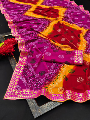 Kanooda Prints Printed Bandhani Georgette Saree(Multicolor)