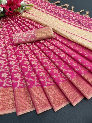 SGF11 Woven, Floral Print Kanjivaram Pure Silk, Art Silk Saree(Pink)