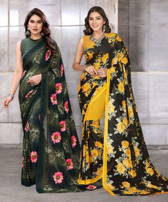 AMBUJAINTERNATIONAL Paisley Bollywood Georgette Saree(Pack of 2, Multicolor)