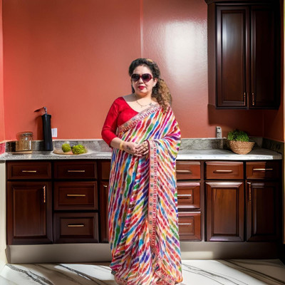 Damru trendz Digital Print Leheria Georgette Saree(Multicolor)