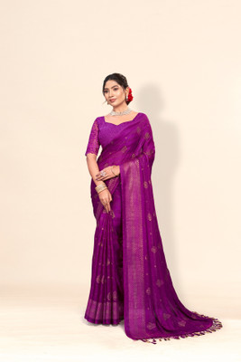 Sanskriti Synthetics Striped Handloom Chiffon Saree(Magenta)