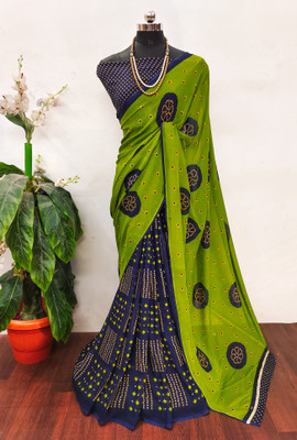 Kanooda Prints Printed Bandhani Georgette Saree(Light Green)