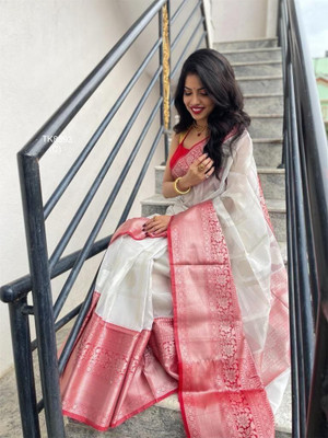 Anahant Creation Self Design Banarasi Silk Blend Saree(Multicolor)