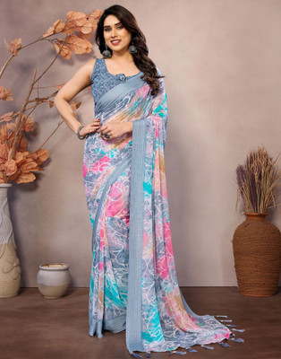 Samah Printed, Embellished Daily Wear Georgette, Chiffon Saree(Multicolor)