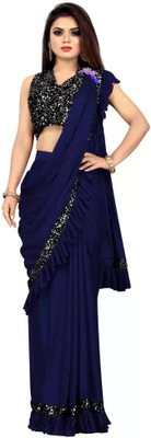 lizyaa enterprise Embroidered Bollywood Lycra Blend Saree(Blue)