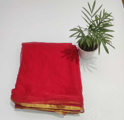 V And V Shop Solid/Plain Bollywood Chiffon Saree(Red)