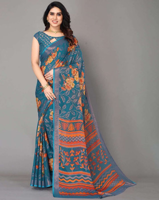 HouseOfCommon Printed, Embellished, Blocked Printed Regular Sari Georgette, Chiffon Saree(Multicolor)