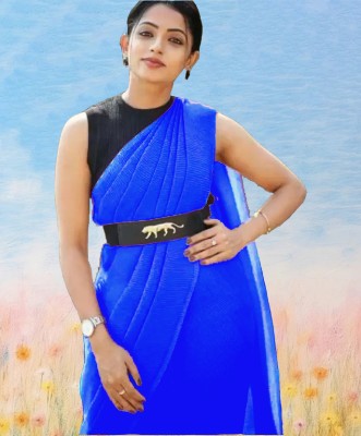 RIBABAFAB Striped Bollywood Georgette Saree(Blue)